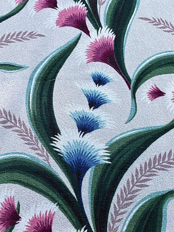 Miami Beach Island Jewel Tones on Cream Art Deco Barkcloth Vintage Fabric Drape Curtain 2 Avail.