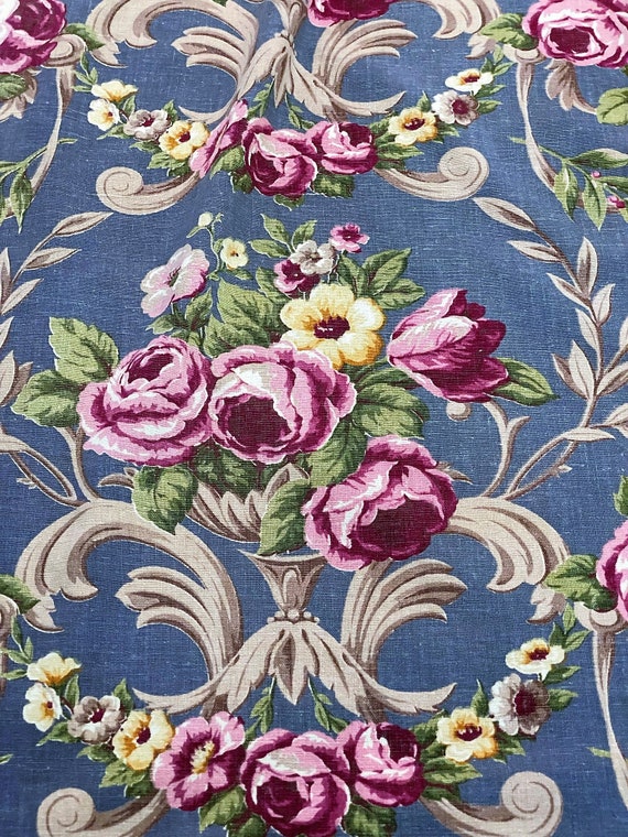 Lavender Dreams Cottage Roses Vintage Fabric Drapes Curtains 30s Divinely Inspired Beach Cottage