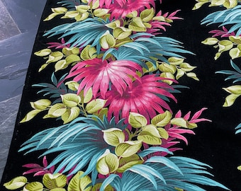 2YDS BLACK 30's Hawaiian Palms Tropics Barkcloth Vintage Fabric Unused Yardage Art Deco THE BEST!