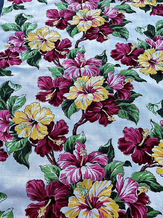 30's Floridian Miami Beach Hibiscus Barkcloth Vintage Fabric
