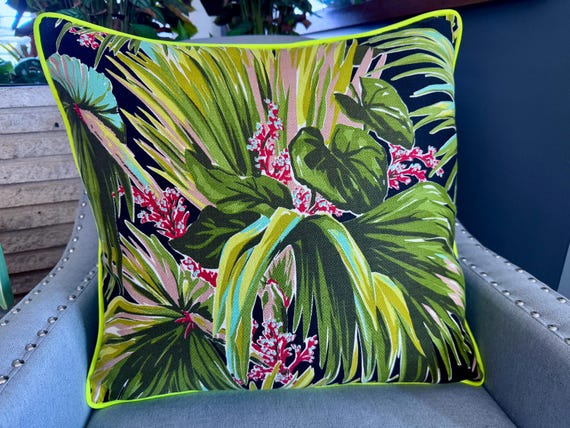 Palm Beach Exotica 1930's Art Deco Mid Century Barkcloth Fabric PILLOW Cover
