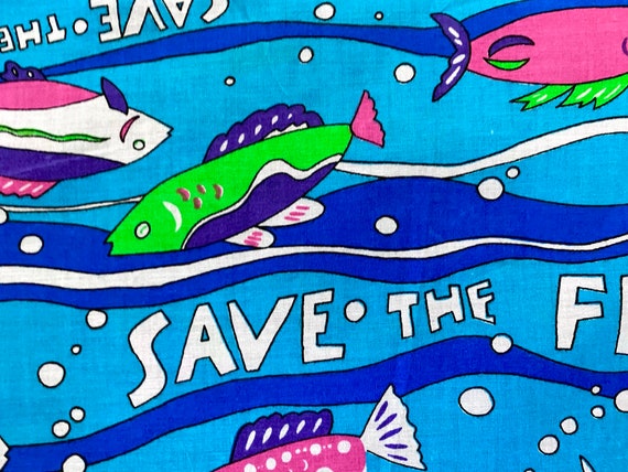 2YDS 70's 80's SAVE the FISH Vintage Decorator Fabric Yardage