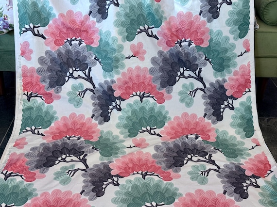 Draper esque Aqua & PINKS Jewel Tree 1930s Art Deco Barkcloth Era Vintage Fabric 20YDS Avail.