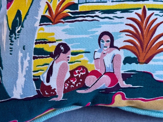 Women of TAHITI Paul Gauguin Polynesian Mid Century Barkcloth Fabric PILLOW