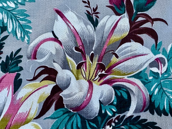 Design Adalia Stargazer LILIES Hollywood GLAM Barkcloth Vintage Fabric Drape Curtain