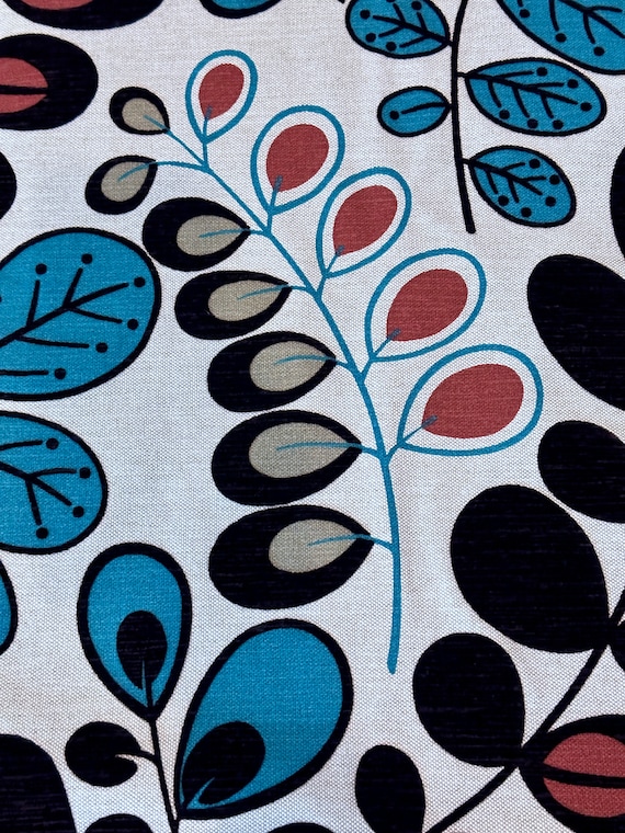 1970's Danish MOD Contemporary Leafy PEACOCK Overload Vintage Fabric for Upholstery 7YDS Avail.