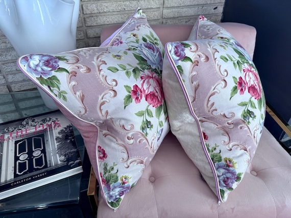 Pearls of Glam! 30’s Pink Neoclassical Hollywood Regency Barkcloth Vintage Fabric PILLOW