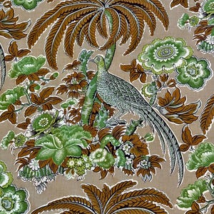 Ontwerp Cornwall jaren 40 rustiek Bermuda Engels eiland palmen en vogels boombastdoek tijdperk vintage stof 13YDS beschikbaar.