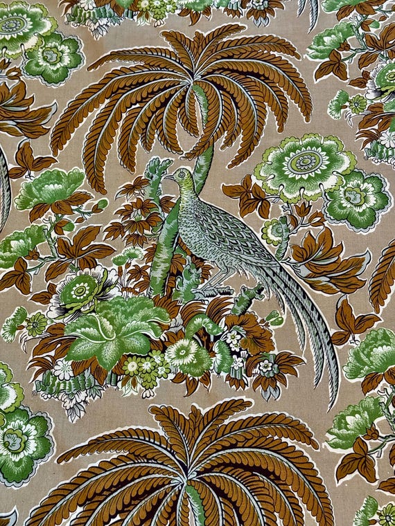 Design Cornwall 40's Rustic Bermudian English Island Palms & Birds Barkcloth Era Vintage Fabric 13YDS Avail.