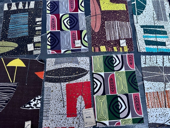 Fabulous SET of 13 Collection of 50's Lucienne Day Atomic Kinetic Barkcloth Vintage Fabric Samples