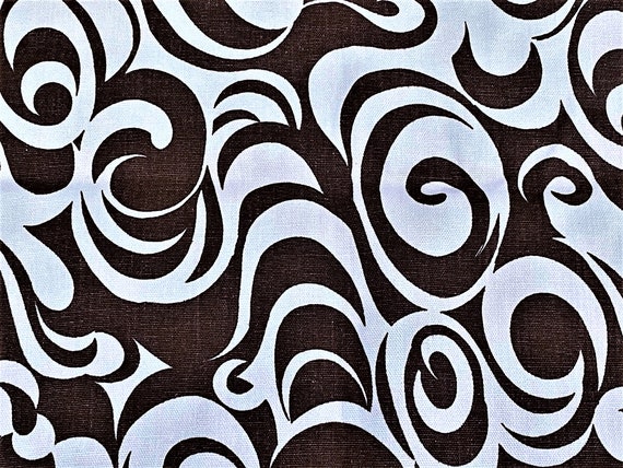 2.5YDS 1950’s Lawrence Peabody Chocolate & White Swirl Vintage Fabric Unused Upholstery Home Decor Pillows Yardage