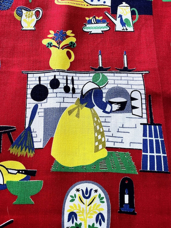 1940’s Pop Art Spin on Primitive 1800’s Life! Vintage Upholstery Fabric Yardage 13YDS Avail.
