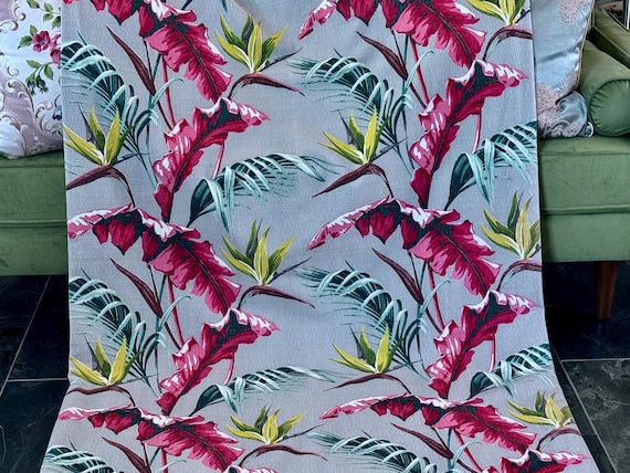 Outrageously MANIC Miami Beach Birds of Paradise Barkcloth Vintage Fabric Drape Curtain 4 Avail.