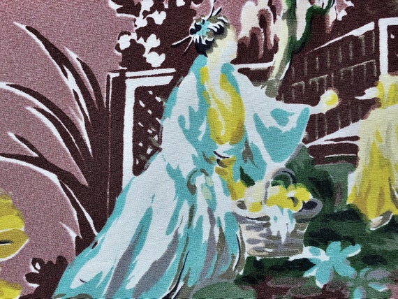 Chinois Geisha Rococo Designer Taffeta Vintage Fabric for Upholstery Pillows Chinese 1940's Culture for Upholstery Home Decor