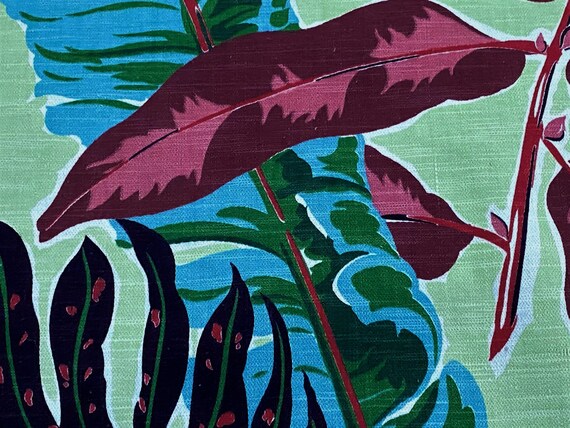 Jungle Leafy Tropical Celadon Lime Salesman Sample Vintage Fabric 1930's Miami Beach for Home Decor Pillows
