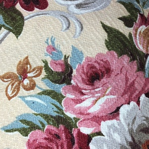 Neoclassical Cottage Barkcloth Vintage Fabric Yardage Cabbage Rose Upholstery Material 15YDS Avail