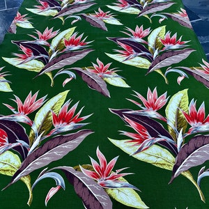 Intoxicating Birds of Paradise on Asparagus Lime Miami Beach Barkcloth Vintage Fabric 4YDS Avail.