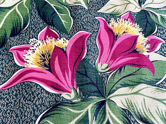 Miami Beach Hotel Style Tropical SWANK Barkcloth Vintage Fabric Drape Curtain 1930's Art Deco