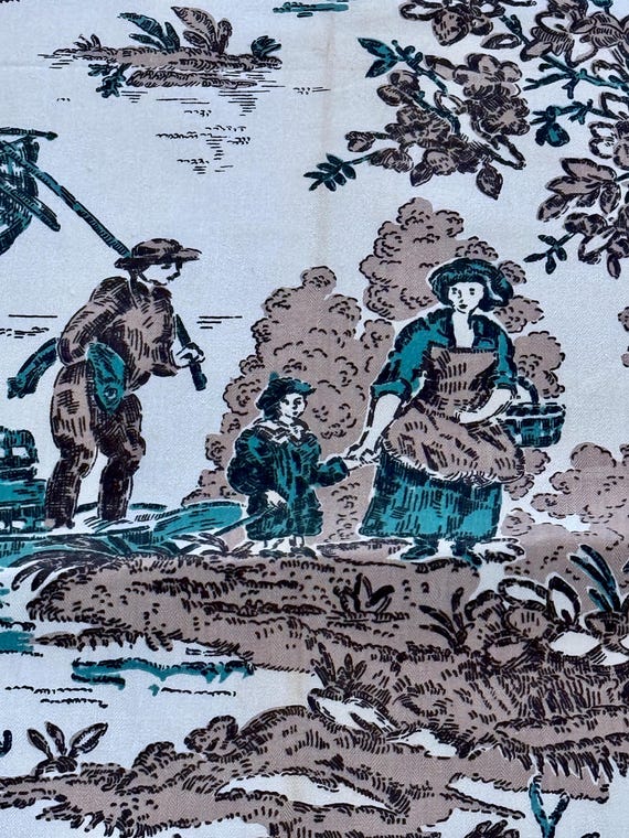 4+YDS 1940's Fisherman Hand Print by Barret Vintage Fabric Toile Unused Yardage