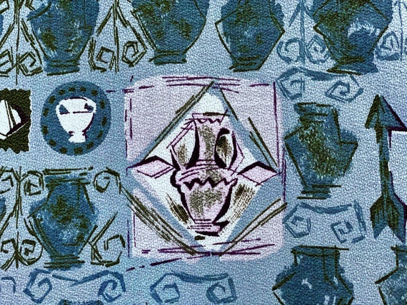 Abstract Miniature PotteryBarkcloth Vintage Fabric Unused Yardage 1950's