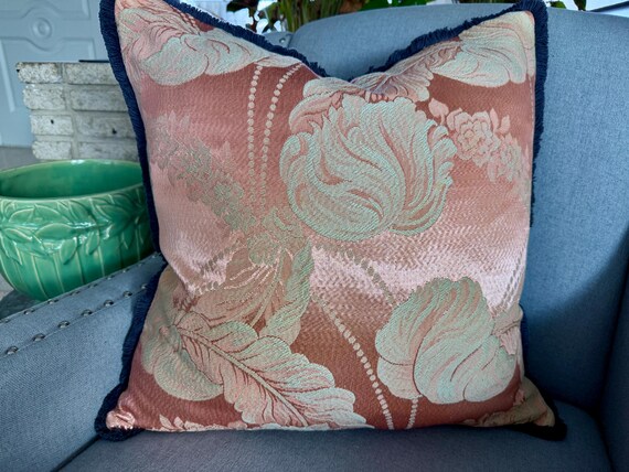 Swags of Pearls on Blush 1930's Art Deco Victorian Mid Century Barkcloth Fabric PILLOW