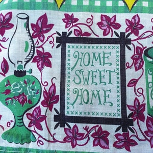 50&#39;s Home Sweet Home Family Portrait Apron Vintage Fabric Kitchen Linen