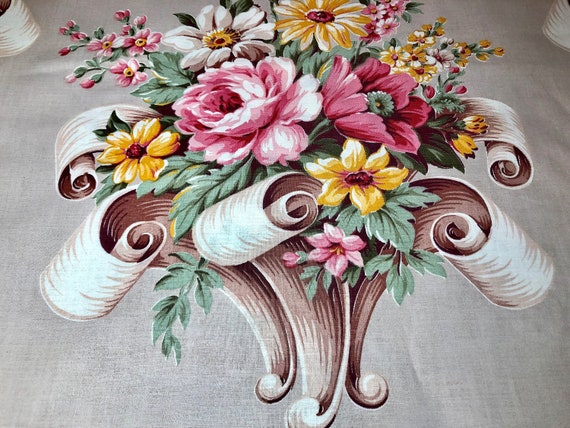 Rococo Victoriana Chic Barkcloth Era Vintage Fabric Cotton Greek Revival Baroque Style!