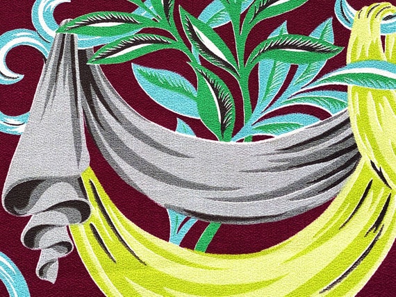 Art Deco Miami Beach Barkcloth Vintage Fabric Ydge Hollywood Regency Cotton Tropical Baroque