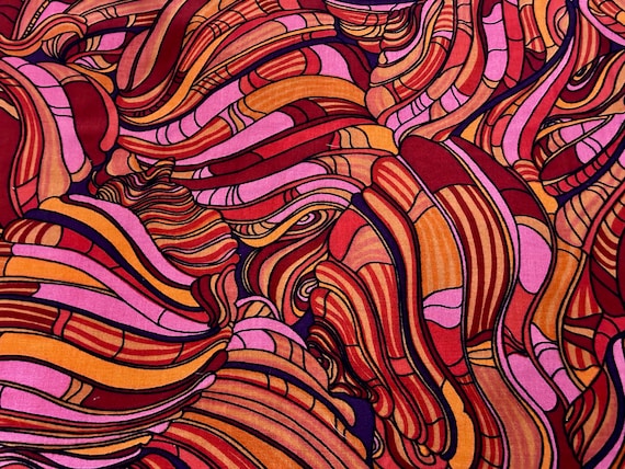 La Concha Seashells NAUTILOID Abstract 1970's Psychedelic Vintage Screen Print Fabric 4YDS Avail.