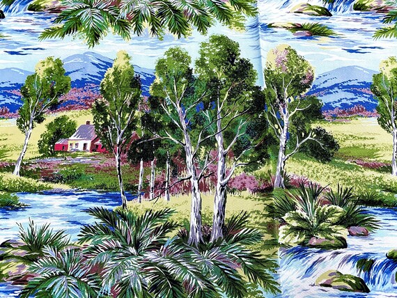 2.2YDS White BIRCH Mid Century Lake House Cabin Barkcloth Vintage Fabric Yardage 1940's Old Stock for Upholstery Drapery Pillows