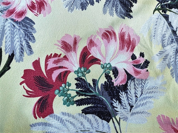 Tropical Leaves & Berries Barkcloth Vintage Fabric Drape Curtain Fabulous Forties 2 Avail.