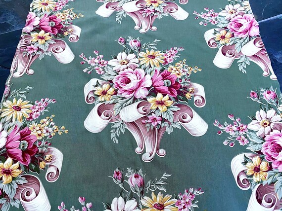3.5YDS Design Athens Neoclassical Baroque Cottage Barkcloth Era Vintage Fabric Yardage