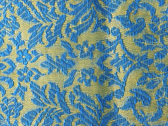 50's 60's Provincial Liquid GOLD & TURQUOISE Vintage Fabric Drape Curtain Unused