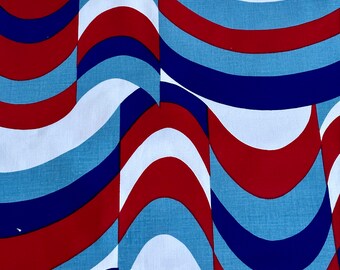1977 Vaterländischer Aquamarine gewellter psychadelic Textil-Kunst-Weinlese-Stoff für Wohndekor Franed Art 5YDS Avail.