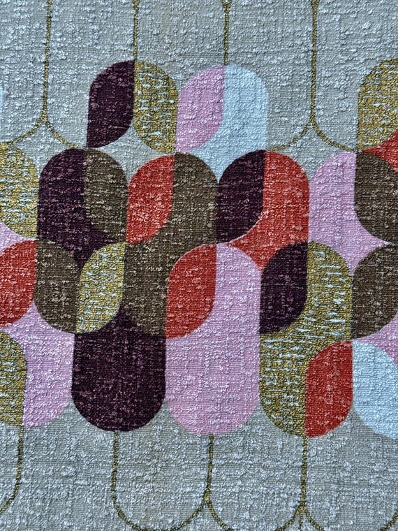 3YDS 50s Kinetic Board Game Pink & Tangerine Mid Century Barkcloth Vintage Fabric