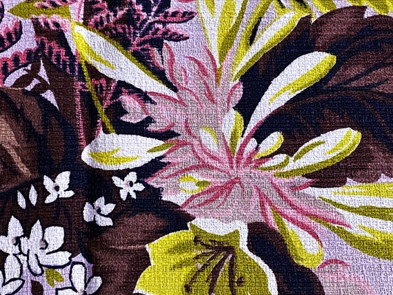 2.8YDS Fabulous Fifties Tropical on Pinky Beige Barkcloth Vintage Fabric Yardage Unused 50's