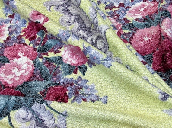 1930's Canary Yellow Cuddlecloth Cottage Vintage Barkcloth Fabric Drape Curtain for Pillows Home Decor Upholstery