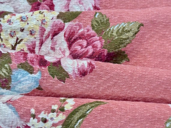 30’s Glitious PINK Cottage Roses & Iris Hollywood Glam Barkcloth Vintage Fabric Drape Curtain 2 Avail.