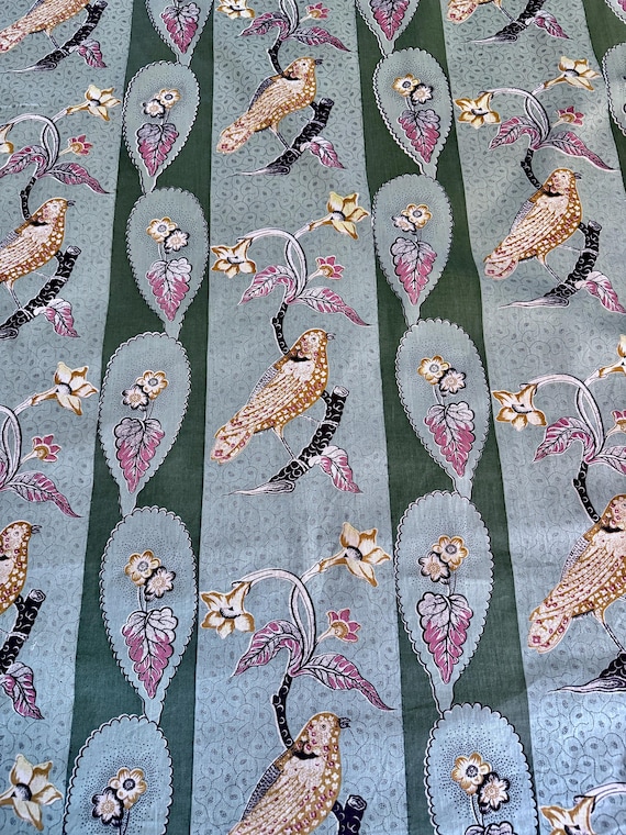 1800’s Art Nouveau PARAKEETS on Mint & Olive Upholstery Antique Vintage Fabric 20YDS Avail.