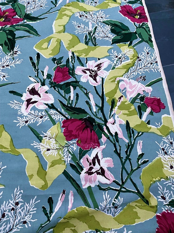 Hollywood Regency Cottage Barkcloth Vintage Fabric 1940's Minty Green Glam for Upholstery Home Decor Pillows 4YDS Avail.