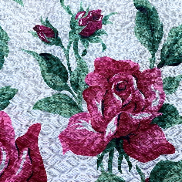 Luxe Dramatic Cape Cod Roses Barkcloth Vintage Fabric Yardage 6YDS Avail.