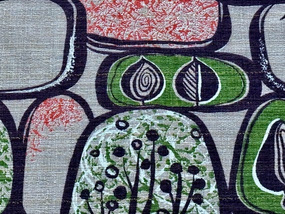 2.2YDS Biomorphic Atomic Tree of Life Orbs Barkcloth Vintage Fabric Mid Century Yardage
