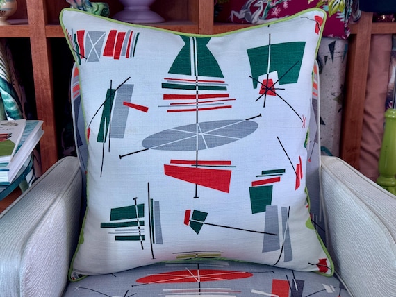Cocktail Style Miami Beach 50's Atomic Mid Century Barkcloth Fabric PILLOW
