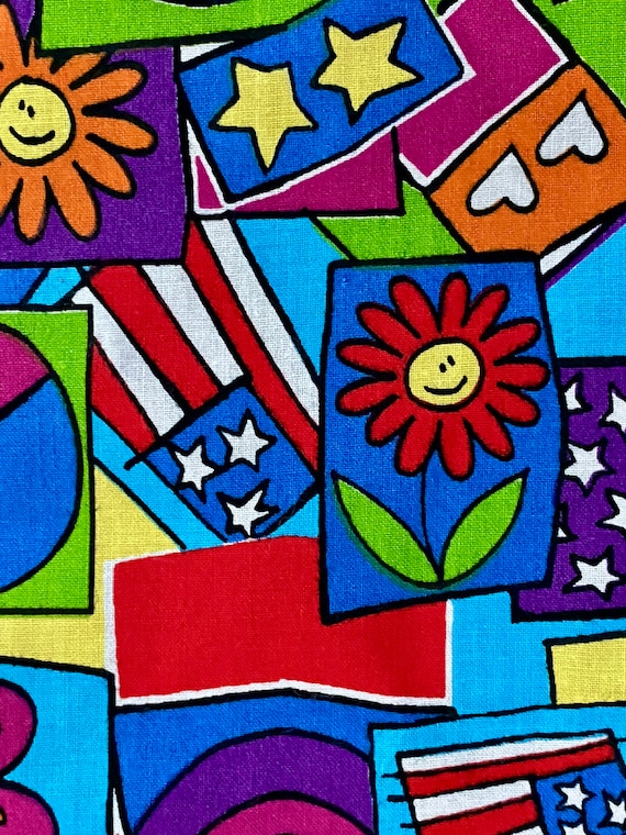 2.4YDS 70's Psychadelic Love Peace America Vintage Designer Fabric Yardage Unused