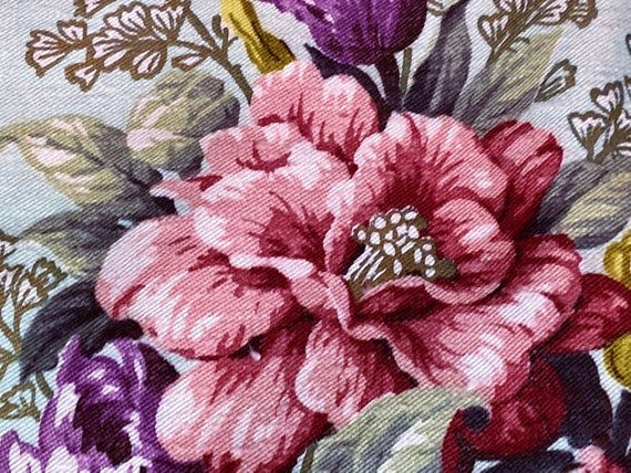 Parrot Tulips on Minty Green Barkcloth Era Vintage Fabric Decorator Old Stock Yardage 10YDS Avail!