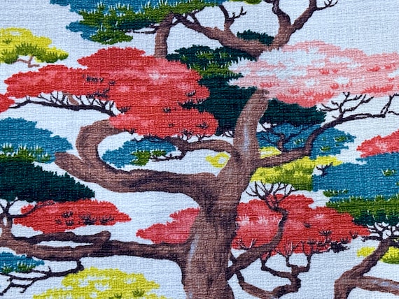 Palm Springs Desert BONSAI TREES 1940's Authentic Barkcloth Vintage Fabric Drape Curtain 4 Avail.