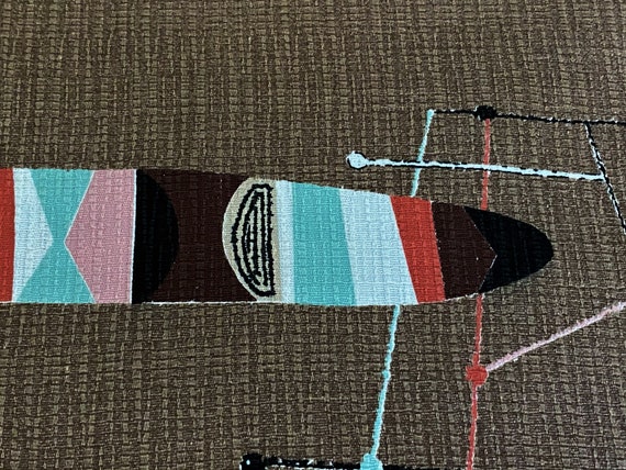 3-YDS Atomic Kinetic Miro Shapes Barkcloth Vintage Fabric Yardage Mid Century 1950's