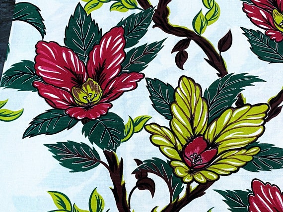 50's Hibiscus TWIRL on Miami Beach Vintage Fabric Rayon Yardage 5YDS Avail.