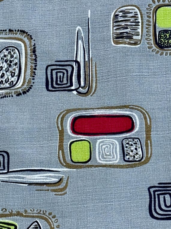 3.6YDS 1950's Atomic Amoeba Moving Blocks Abstract Mid Century Barkcloth Vintage Fabric