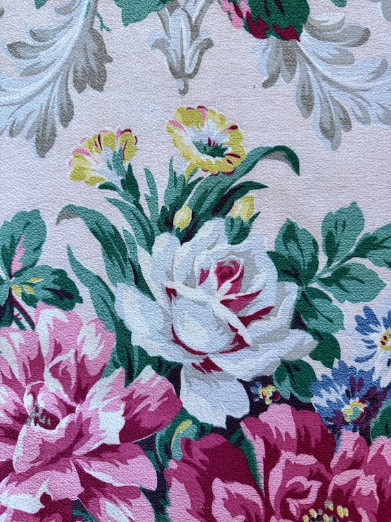 Romantic 1930’s Cape Cod ROSES on Custard Barkcloth Vintage Fabric Cotton Yardage 18YDS Avail